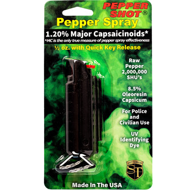 Pepper Shot 1.2% MC 1/2 Oz Pepper Spray Hard Case Belt Clip And Quick Release Keychain